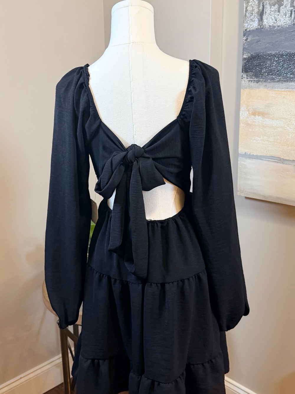 Altar'd State Black Long Sleeve Tiered V-Neck Mini Dress - Picture 2 of 8